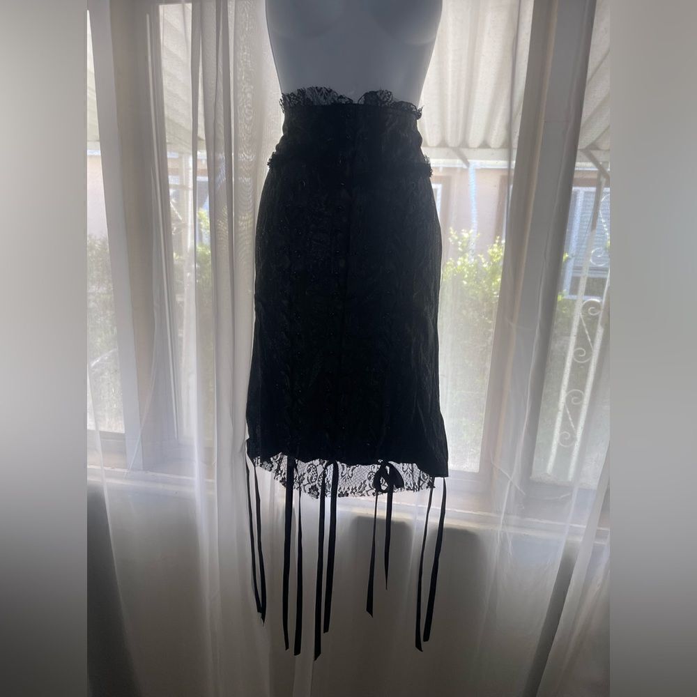 Lip Service Vintage Black Lace and Pleather PVC Corset Pencil Skirt - Picture 5 of 7